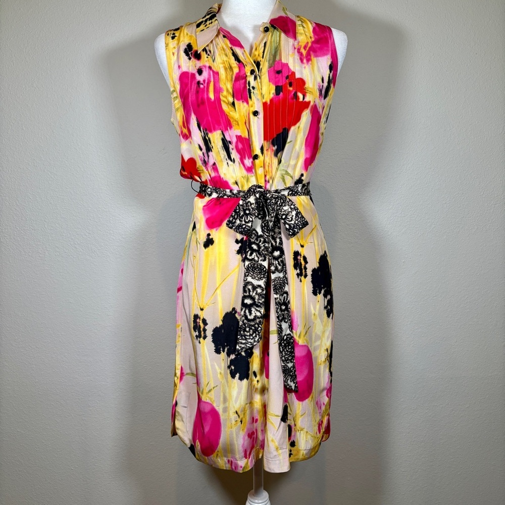 Tabitha Silk Floral Belted Midi Dress Size 6